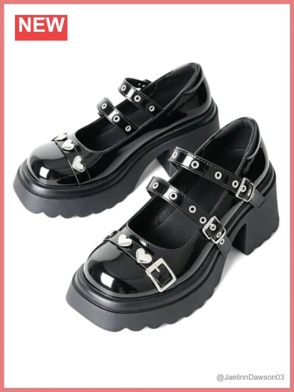 Mary Jane Platform Heels for Women Chunky Gothic Kawaii Pumps with Heart Buckle